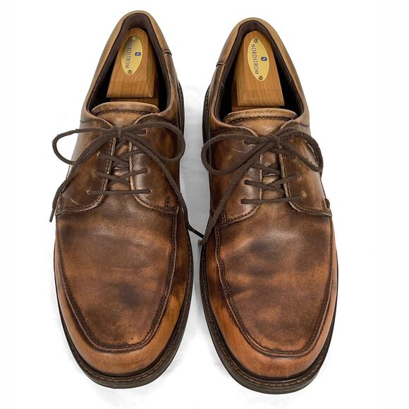 Ecco Shock Point Oxfords Sz 9 43 Extra Width Brown Distressed Leather Mens Shoes - Picture 6 of 13